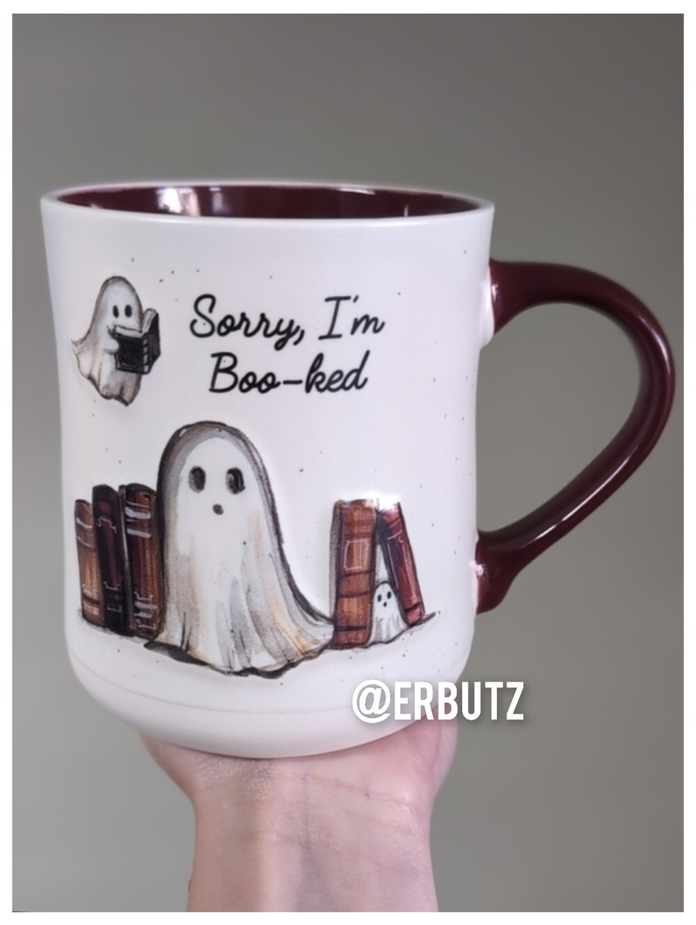 Viral 🎥 Cobwebs and Cauldrons SORRY I'M BOO-KED Bookish Ghost Mug 📚